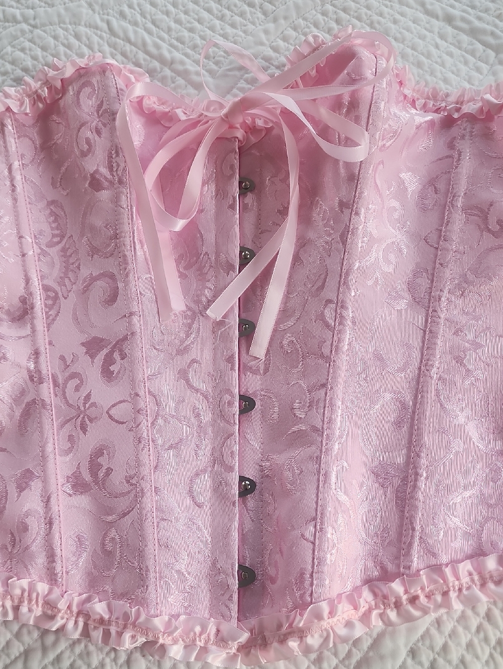 Pink Brocade Lace-Up Waist Cincher Corset Siza XL